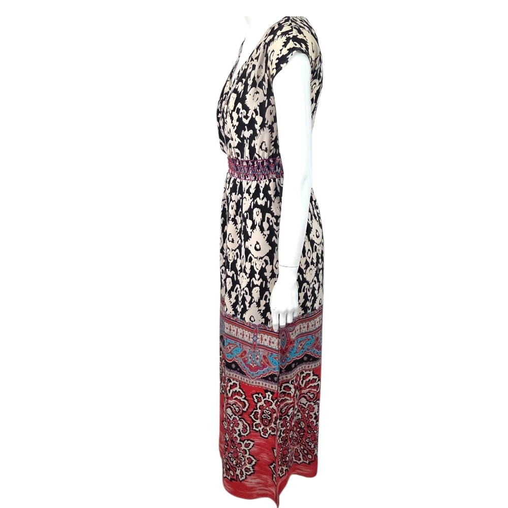 Anthropologie Vanessa Virginia Silk Maxi Dress Womens 2 Red Black Eclectic Artsy - Picture 5 of 12